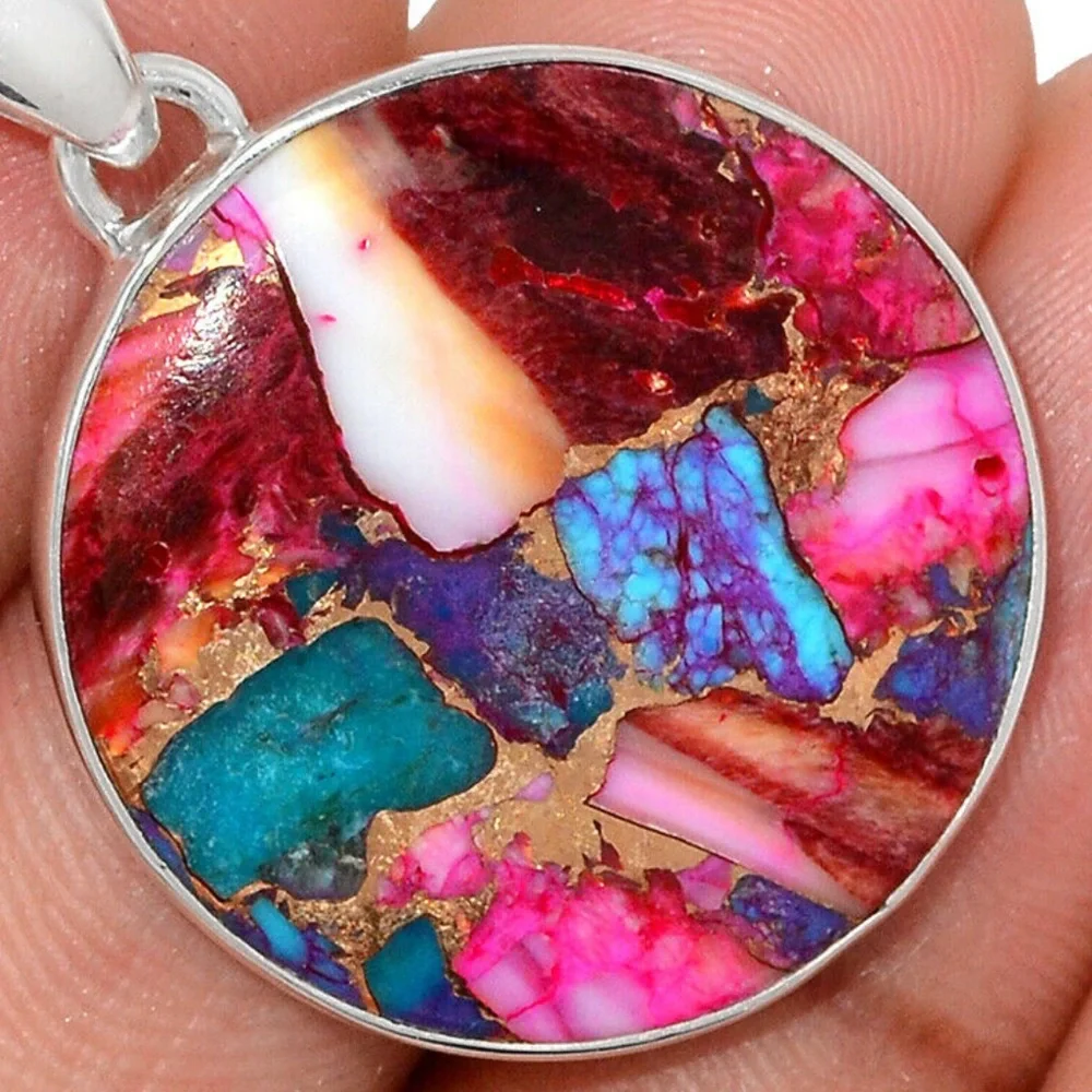 Wow!  Kingsman Dahila copper turquoise sterling silver pendants - Picture 2 of 2